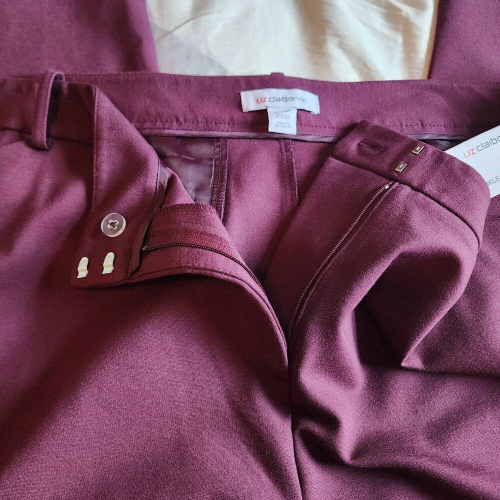 Liz‎ Claiborne NWT Emma maroon mid-rise slim leg ankle pants woman's size 24W - Picture 5 of 13